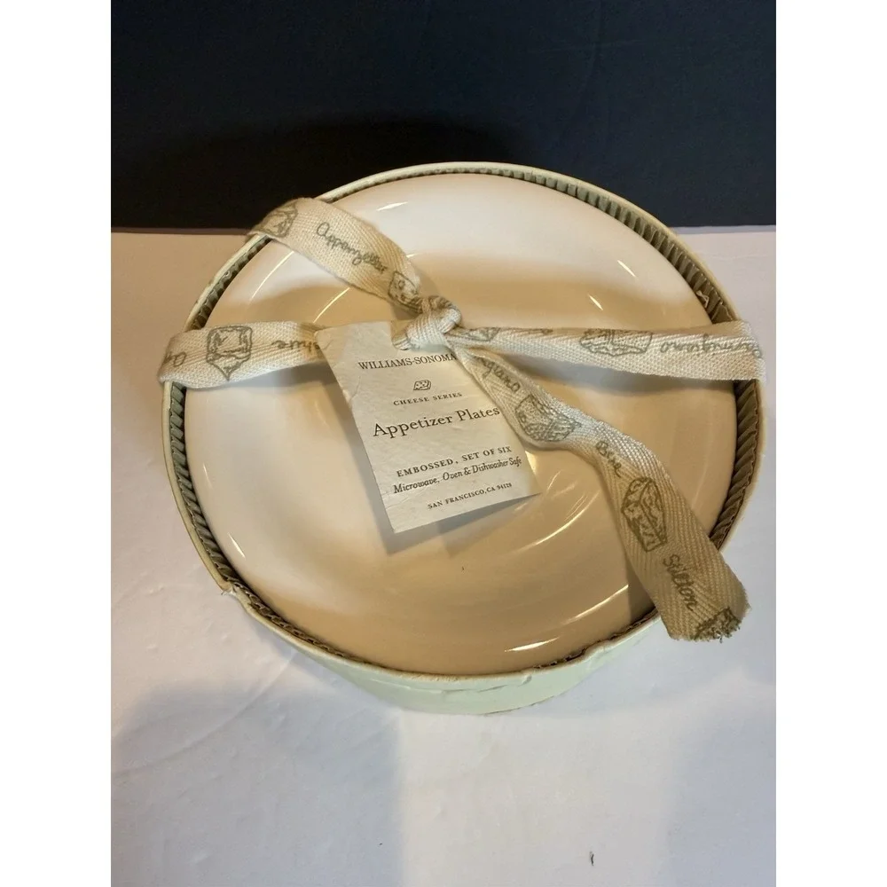 Williams Sonoma Cheese Series  Embossed Appetizer Plates Set of 6 With Box